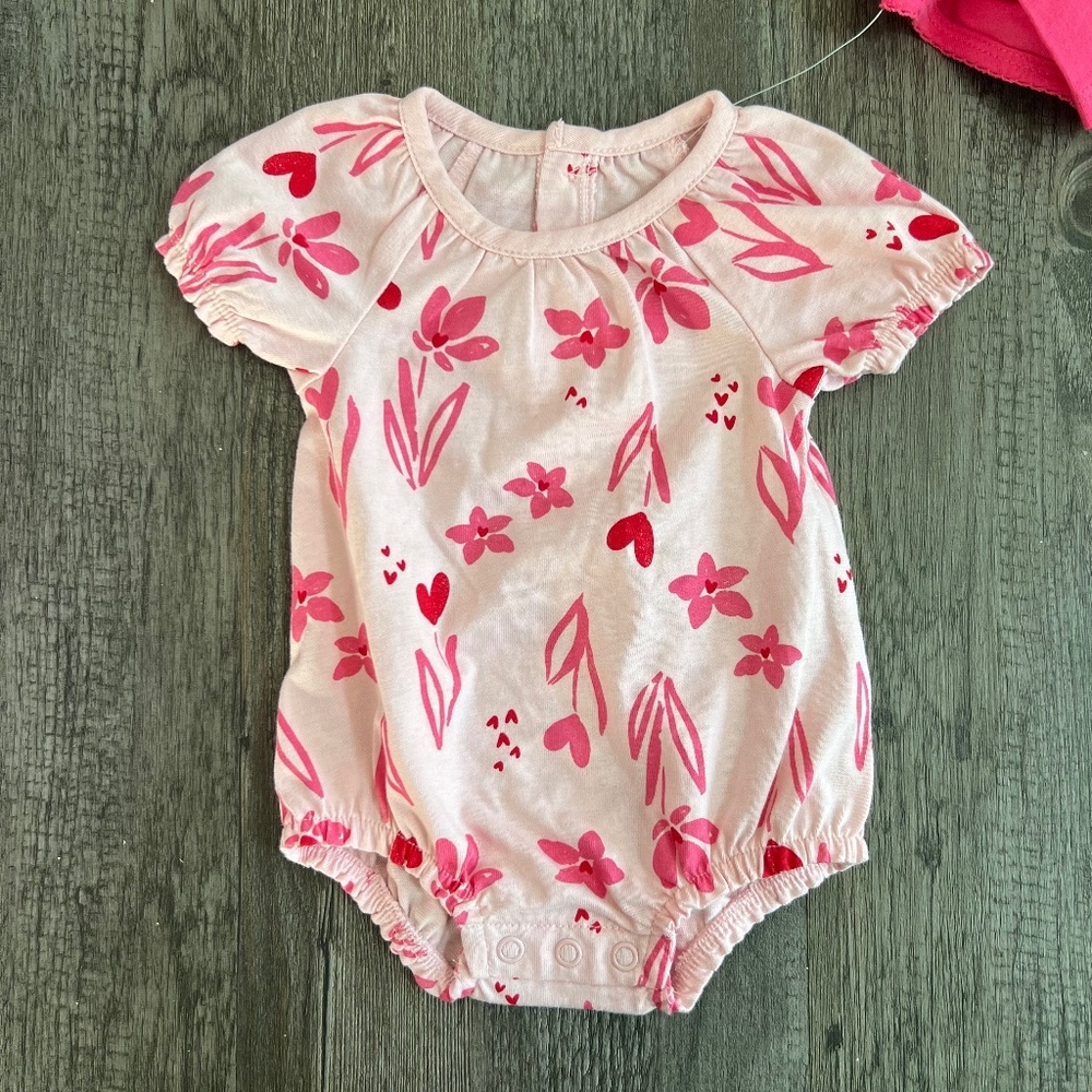 Carters Just One You Valentine’s 2 Piece Pink Floral Bubble and Cardigan Set